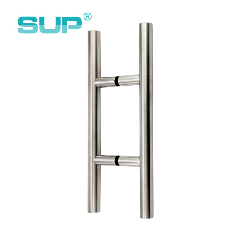 Diameter 25 mm round tube H design solid glass connection stainless steel 304 brushed office glass barn door handles DH25350