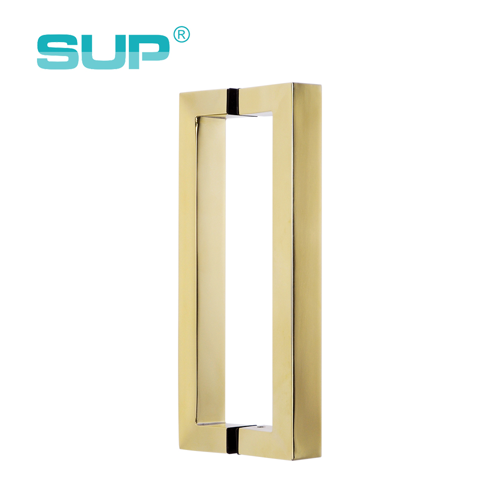 Luxury natural brass polished shower door square brass handles, glass door PVD golden handles DH808-PB