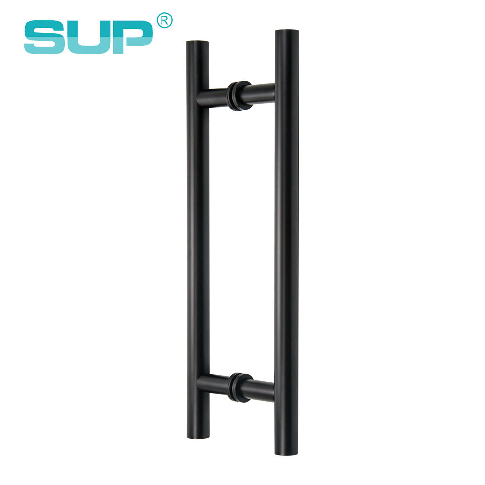 H shape door handles, stainless steel shower room matte black modern door handle, bathroom door handles DHS128B-425-305