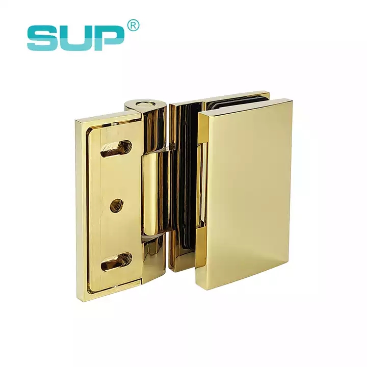 Jiangmen factory shower brass shiny PVD glod soft close glass door hinge, 90 degree glass dooor hinge, glass to wall hinge GHWC111