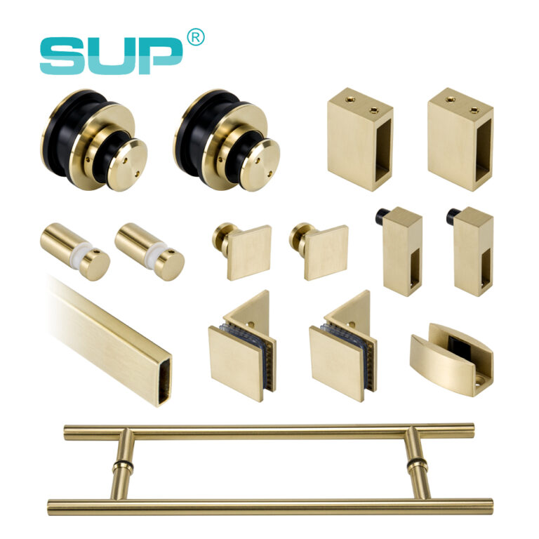 Bathroom Stainless steel frameless golden shower sliding glass door hardware kit SR602-SET-BG