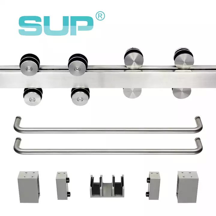 Guangdong made North America style frameless 304 stainless steel 10*40 mm rectangular double rails sliding shower door hardware,Sliding Door Hardware SRT201-612